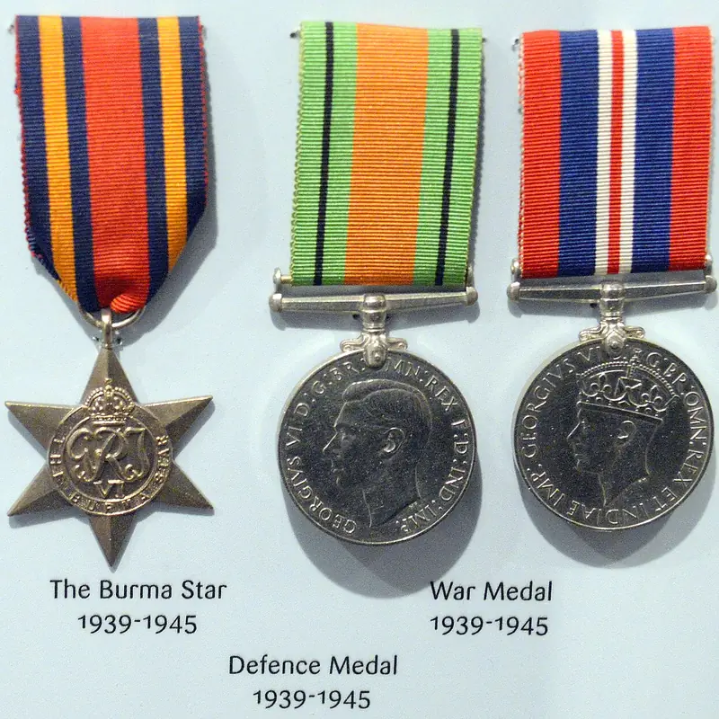 The Burma Star, Defence Medal and War Medal on display at Edinburgh Castle